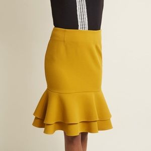 iered Ruffle Pencil Skirt in Marigold in L